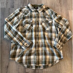 Frye & Co. Plaid Long Sleeve Button Up Shirt Green PlaidCasual Outdoors Men's XL